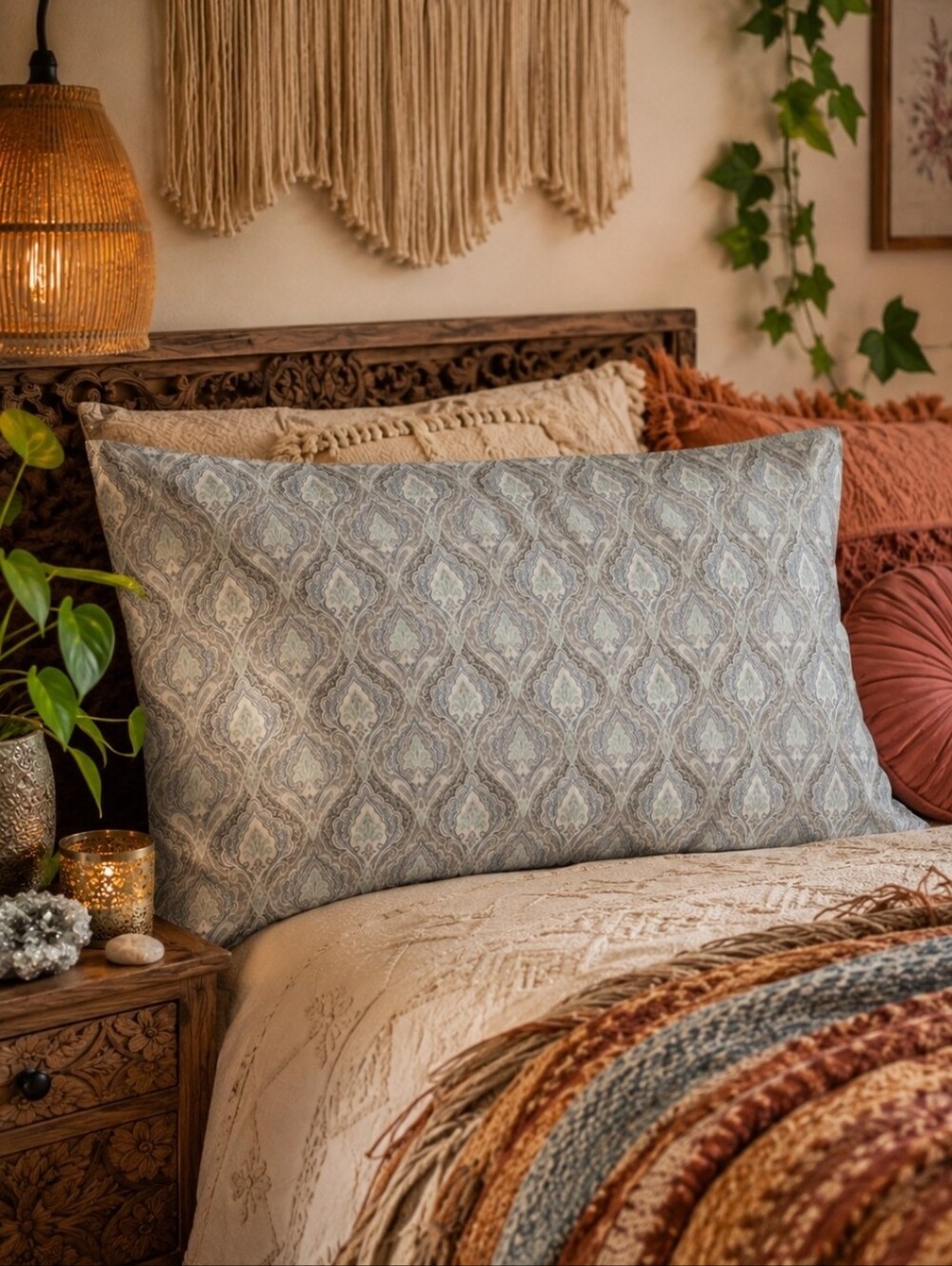 4/$15 Coastal Boho Members Mark 100% Cotton Pillow Cover in Sage and Taupe King